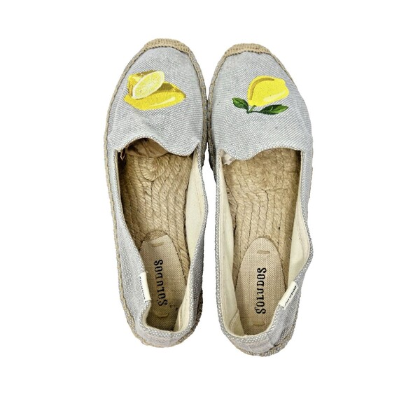 Soludos Size 8.5 Lemon Embroidered Espadrille Summer Smoking Slipper Denim Shoe - Picture 8 of 10